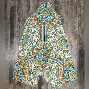 Anthropologie White Maxi Dress with Multicolor Medallion Print